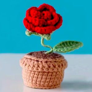 Handmade crochet Rose flower in a pot